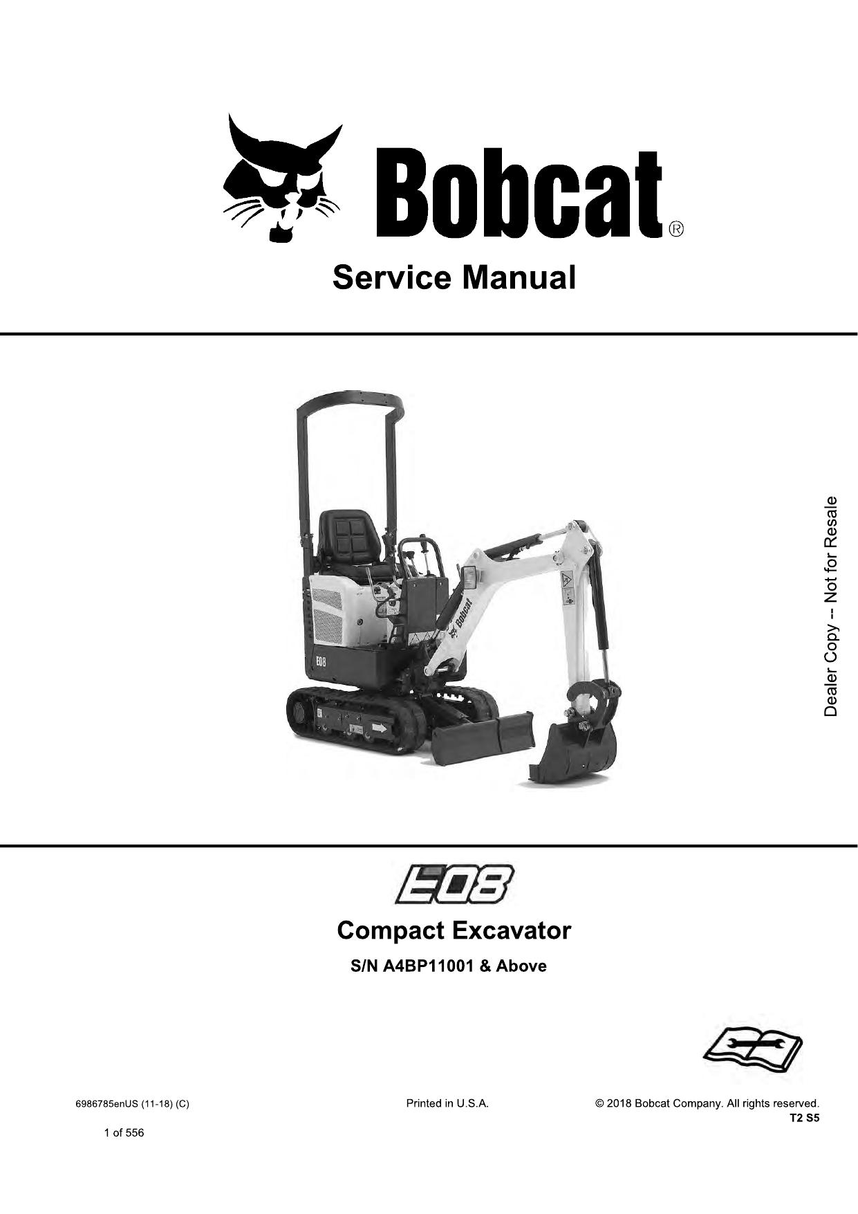 E08 Compact Excavator Service Manual Bobcat